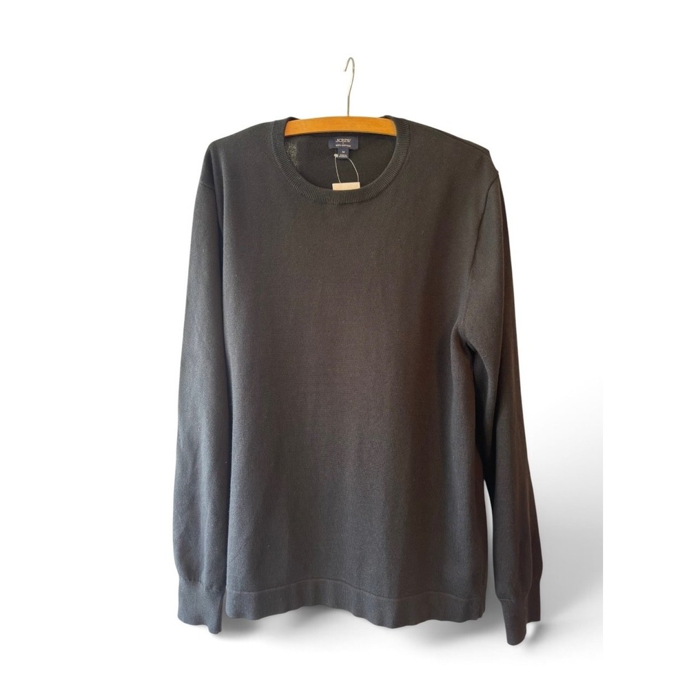NWT J.Crew Crewneck Sweater Mens Medium Black Cotton Knit Long Sleeve Preppy NEW